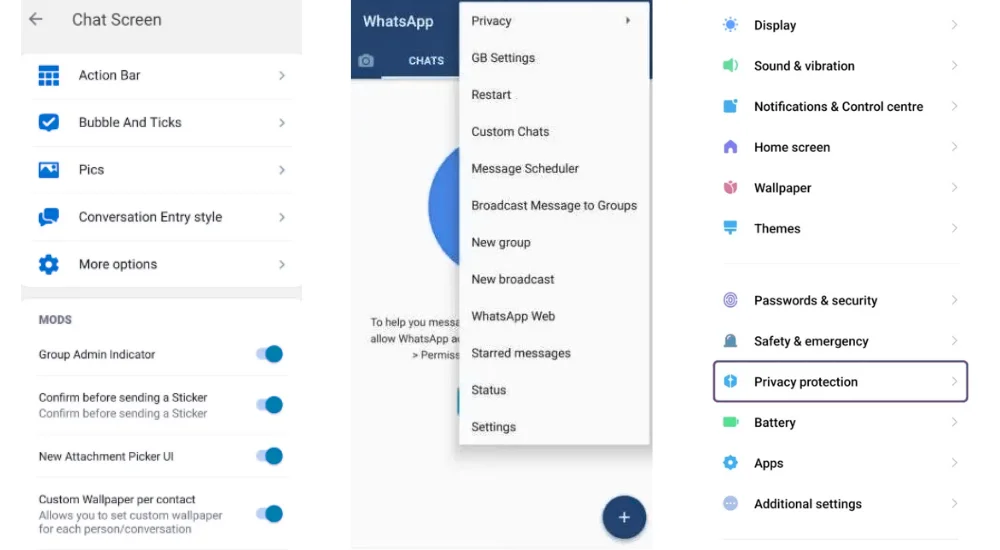 GB WhatsApp Chat and app lock feature and Enhanced privacy Options Feature