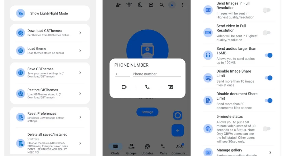 GB WhatsApp Theme Feature, Send Messege without saving Number , Send Larger Files Feature
